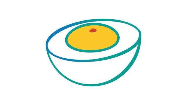 Colorful line vector icon of a deviled egg, a classic picnic and outdoor dining appetizer, featuring a hard-boiled egg half with a bright yellow yolk and paprika garnish on a white background.