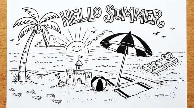 Hello summer beach vacation travel design elements vector illustration