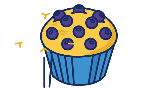 Blueberry muffin vector icon with editable stroke. Colorful line illustration of a fresh baked pastry with blueberries. Customizable line weight, adjustable stroke, and thin line for design.