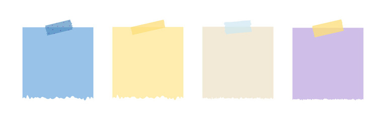 Fototapeta premium Set of Colorful Blank Sticky Notes with Adhesive Tape and Torn Edges Isolated on White Background 