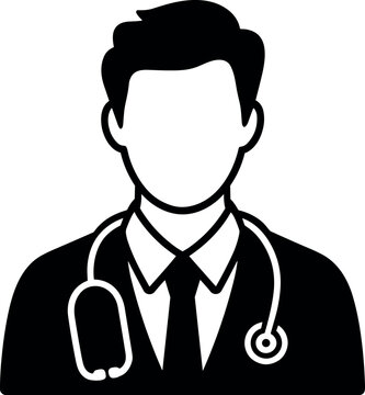 Male Doctor Silhouette with Stethoscope Bold Outline &ndash; Black Flat Design Medical Professional Vector Illustration