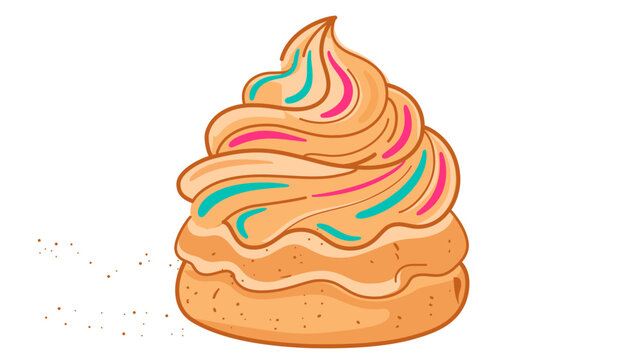 Cream puff vector icon illustration with colorful frosting. This customizable bakery pastry graphic features an editable stroke, adjustable stroke weight, thin line, and customizable stroke weight.