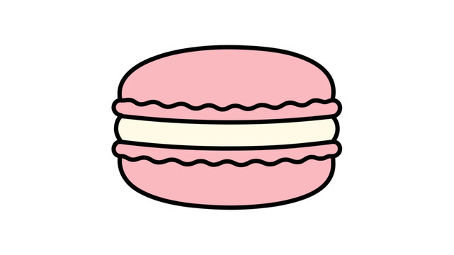 Pink macaron vector icon illustration for bakery and pastry shops, featuring an editable stroke and adjustable stroke weight for customizable line weight, thin line design on white background.
