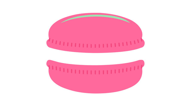 Vibrant pink macaron vector icon illustration for bakery and pastry branding. This colorful French dessert graphic features an editable stroke, adjustable line weight, and customizable design.
