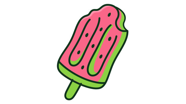 Bitten watermelon ice pop vector icon. Minimalist frozen fruit sucker line art featuring modifiable stroke width, flexible path weight, and sleek thin outlines for summer graphic design.
