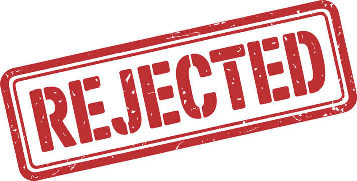 Rejected status stamp, vintage distressed denied seal for official business communication document control and authorization graphics.