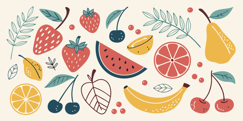 Hand drawn fruit and berry elements collection © Sadhin07