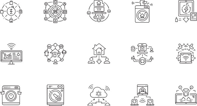 Digital Communication Network Cloud Server Infrastructure and IT Tech Support Icon Set