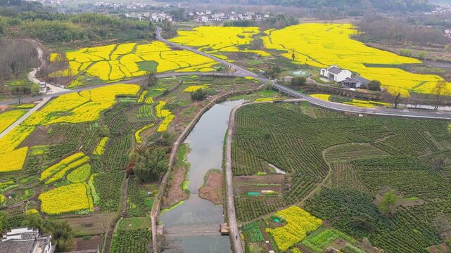 Aerial View of Lu Village, Yixian County, Anhui Province, China.