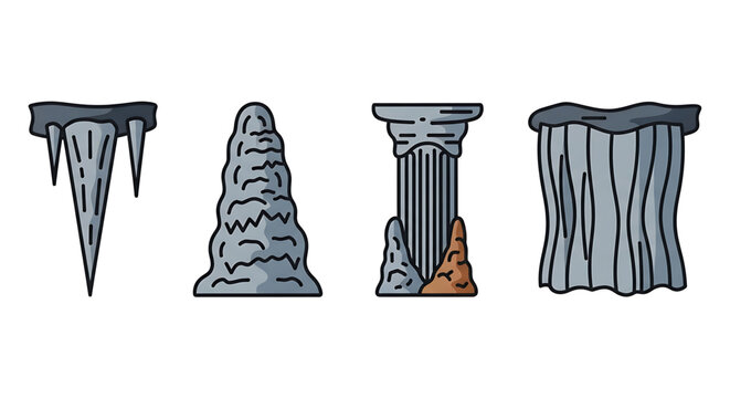 Set of cave formations, stalactites and stalagmites