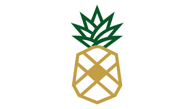 Stylized pineapple vector icon featuring a geometric green crown and golden yellow body, isolated on a white background. Ideal for tropical fruit, healthy food, and summer-themed graphic designs.