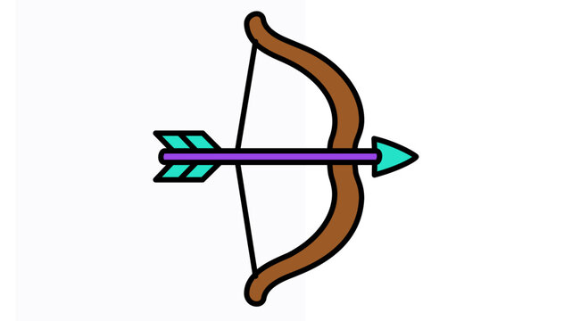 Archer's Armament Displaying a Nocked Bolt Ready for Release. This Multi-Colored Linear Graphic for the Sagittarius Constellation Offers Flexible Outline Attributes and Professional Styling.