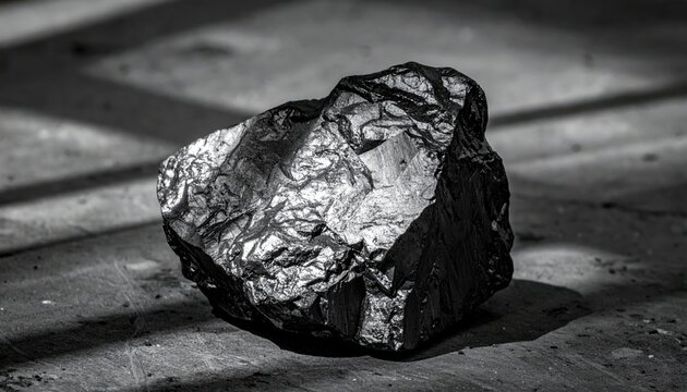 A massive chunk of unrefined titanium ore displaying its rugged, dark, and heavy characteristics