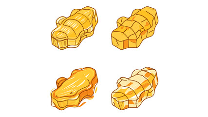 Fototapeta premium Vivid colorful vector icon illustration of ginger root slices for fantasy potions or cocktail garnishes, featuring an editable stroke, adjustable line weight, and customizable stroke thickness.