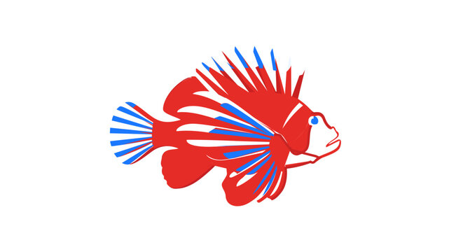 Vibrant Exotic Lionfish Graphic with Modifiable Outlines; Artistic Ocean Reef Creature Vector for Sea Life Projects, featuring Flexible Line Thickness and Multihued Marine Aesthetics.