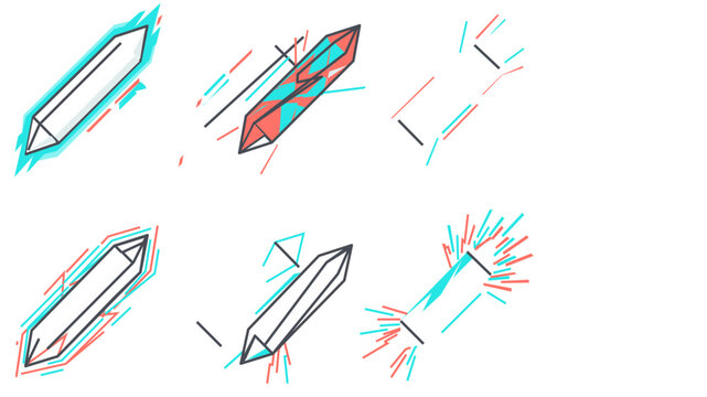 Radiant arcane gemstone set vector illustration. Glowing fantasy crystal icons for RPG mana systems and magical item shops, featuring adjustable line weights and customizable stroke designs.