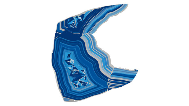 Celestial blue agate moon vector graphic. Lunar-shaped crystal icon with layered mineral patterns for magic potions and fantasy UI, featuring customizable stroke and adjustable line thickness.