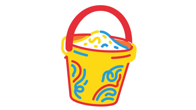 Colorful fantasy potion bucket vector icon with editable stroke, adjustable line weight, and customizable stroke weight. Vibrant yellow pail with red handle for magic and fantasy designs.