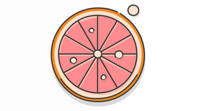 Fresh grapefruit or orange slice vector icon with editable stroke. Colorful citrus fruit segment illustration with adjustable line weight, customizable stroke weight, and thin line for design.