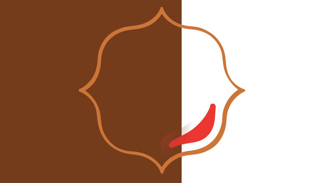 Mystical fantasy potion label vector icon with decorative orange frame and glowing red magical essence, brown square background for game interface, alchemy book cover, or spellbook asset design.