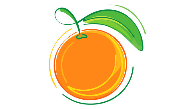 Tangy citrus sphere paired with a fresh leafy sprig in clean rounded linework, a versatile fruit graphic for wellness app interfaces, organic juice branding, and produce market digital advertisements.