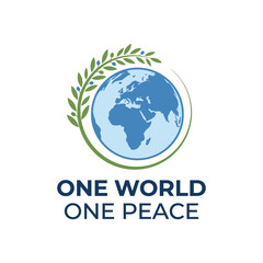 Fototapeta premium One World One Peace Globe and Olive Branch Concept Logo