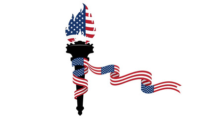 American flag torch illustration symbolizing freedom and patriotism with flames and ribbons © Dipan
