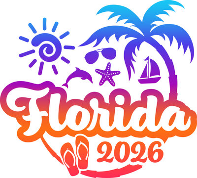 Florida 2026 with Vacation and Trip Elements - Palm Tree Sunglasses Dolphin