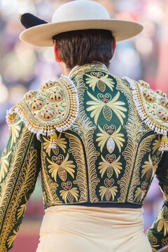 Picador bullfighter, lancer whose job it is to weaken bull's neck muscles, in the bullring for Jaen, Spain