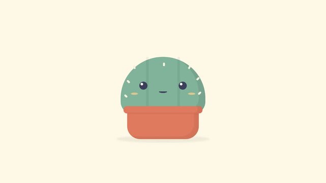 Cute cactus in terracotta pot, green succulent, minimalist cartoon, nursery decor, plant shop decor