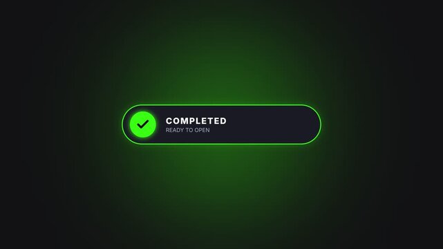 Download progress bar with 0 to 100 percent indicator, cyan glowing interface, dark , app update and file transfer concept