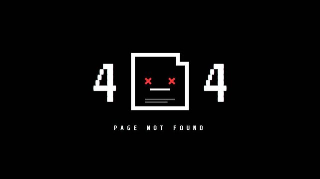 Glitch error page not found icon, broken file symbol, black screen, website downtime, web alert