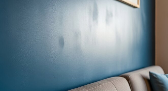 Faded Denim Blue Matte Wall Coating with Subtle Texture and Soft Lighting