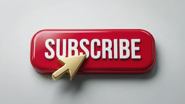 Sequence of a golden cursor clicking a red subscribe button. Call to action concept for social media marketing and newsletter sign up
