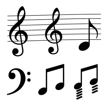 Musical Notes and Staff - Treble and Bass Clef Symbols