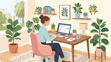 Fototapeta premium Remote work and hybrid home office business illustration