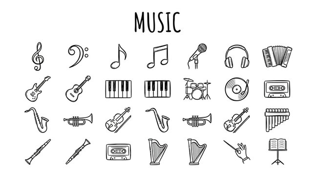 Music Instruments Icons and Symbols.