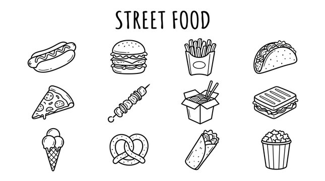 Variety of Street Food Icons.