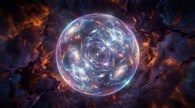 Enchanting cosmic sphere glowing with starlight and nebulae in deep space