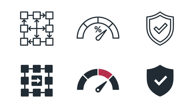 Scalability grid performance meter security shield icons for digital solutions concepts with scalability