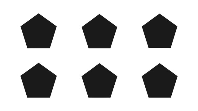 Six Black Pentagons Arranged in Two Rows on White Background
