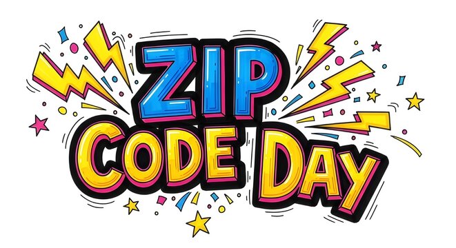 Explosive ZIP Code Celebration Text with Lightning Marker Vector Clipart