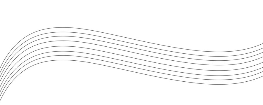 Abstract black and white curved parallel lines wave design element isolated on a transparent background