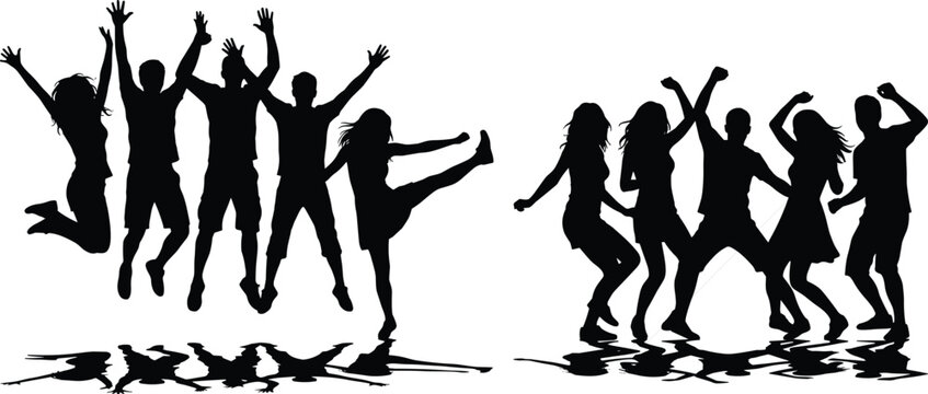 Silhouetted group of people dancing in sync on a white background silhouettes dancers group dance de