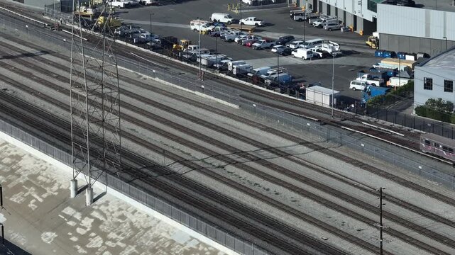 Industrial Train Tracks Los Angeles Drone Aerial View