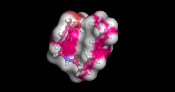  Capsaicin, chili pepper hotness chemical, TRPV1 receptor agonist and analgesic for pain relief, 3D molecule spinning, 4K 