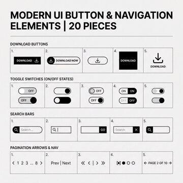 Search bars and pagination arrows graphic elements