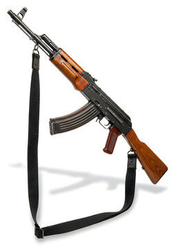 Ak-47 rifle with wooden stock and sling