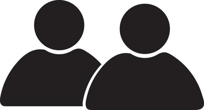 Two people icons standing side by side in simple design
