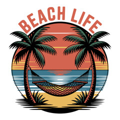Fototapeta premium Summer Beach Life Retro Palm Tree Graphic